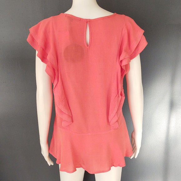 Ruffle detail w/peplum hem cap sleeve blouse - Picture 7 of 16